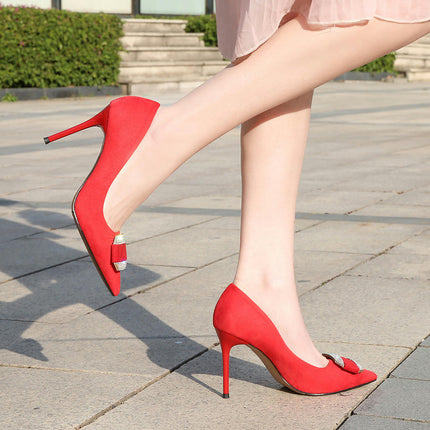 Women's Pointed Toe High Heels Pumps Suede Stiletto Heel Slip on Dress Shoes