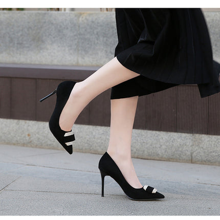 Women's Pointed Toe High Heels Pumps Suede Stiletto Heel Slip on Dress Shoes