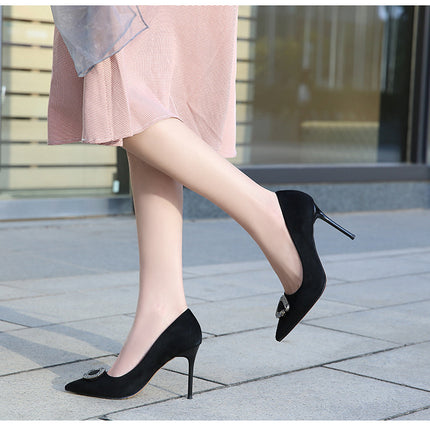 Women's Stiletto Heel Slip on High Heels Pumps Pointed Toe Suede Dress Shoes