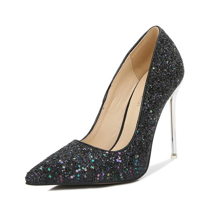 Women's Sequins High Heels Closed Pointed Toe Dress Pumps Shoes