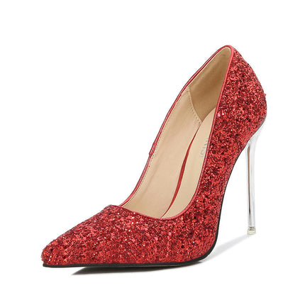 Women's Sequins High Heels Closed Pointed Toe Dress Pumps Shoes