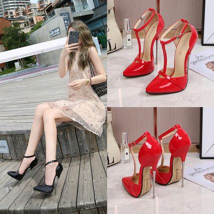 Women's Pointed Closed Toe Stiletto Heel Ankle Strap Pumps