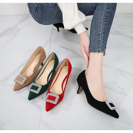 Women's High Heels Closed Pointed Toe Suede Dress Pumps Shoes