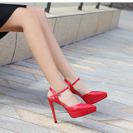 Women's Platform High Heels Closed Pointed Toe Stiletto Ankle Strap Pumps