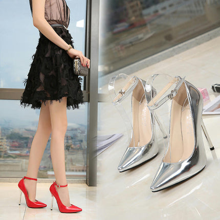 Women's Pumps Closed Pointed Toe Heels with Ankle Strap Stiletto High Heels