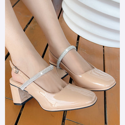 Women's Pumps Ankle Strap Block Heel Closed Square Toe Dress Shoes