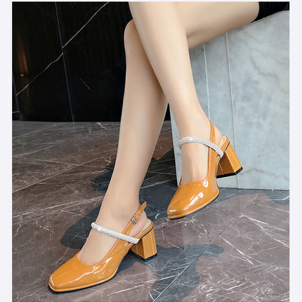 Women's Pumps Ankle Strap Block Heel Closed Square Toe Dress Shoes