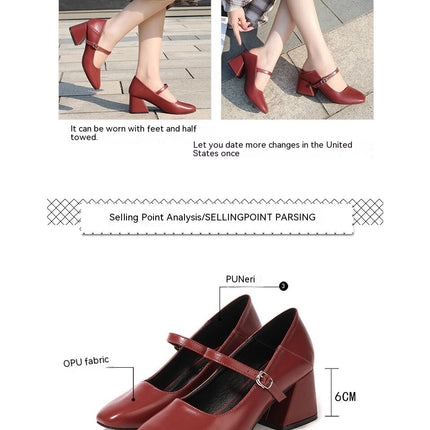 Strappy Heels for Women Closed Square Toe High Heels Pumps Block Heels