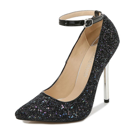 Women's Pointed Toe Sequins Pumps Stiletto High Heels Shoes