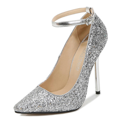 Women's Pointed Toe Sequins Pumps Stiletto High Heels Shoes