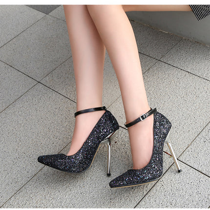 Women's Pointed Toe Sequins Pumps Stiletto High Heels Shoes