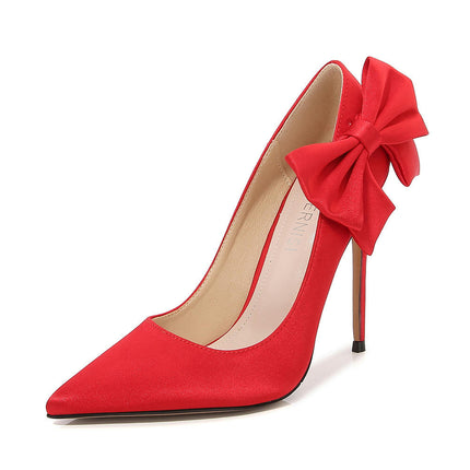 Women's Closed Toe High Heels Dress Pointed Toe Pump Bow Shoes