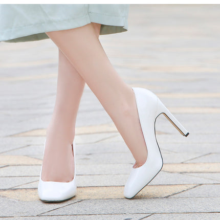 Chunky High Heel Square Closed Toe Pump Shoes for Women