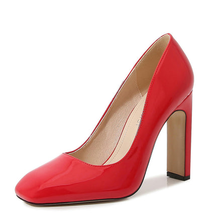 Chunky High Heel Square Closed Toe Pump Shoes for Women