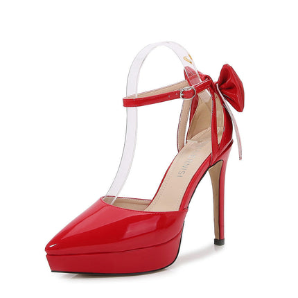 Women's Pointed Toe High Heels Bow Ankle Strap Stiletto Pumps