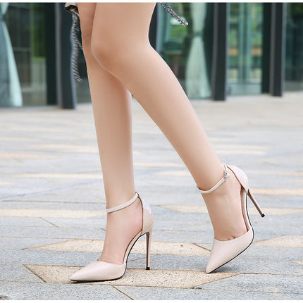 Women's Stiletto Heel Pumps Ladies Closed Pointed Toe Ankle Strap Dress Shoes