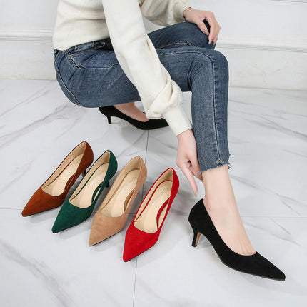 Suede Heels for Women Closed Toe Stiletto High Heels Pumps