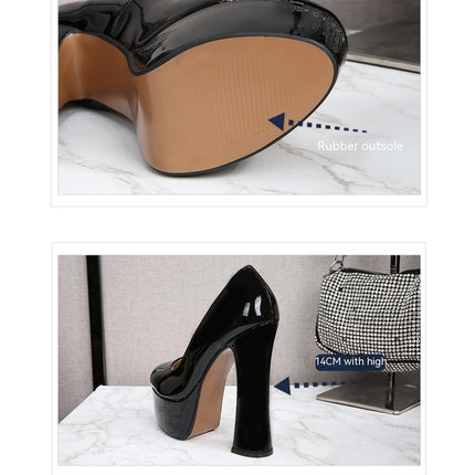 Women Platform Pumps Chunky Block Heel Closed Toe Heels Pumps