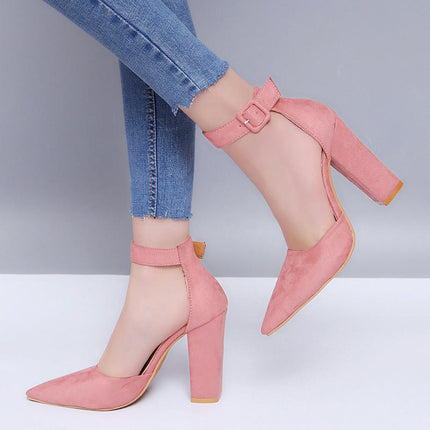 Closed Toe Heels for Women Pointy Toe Chunky Block Pumps Shoes