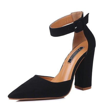 Closed Toe Heels for Women Pointy Toe Chunky Block Pumps Shoes