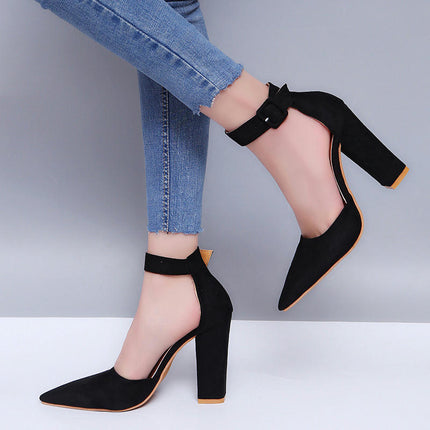 Closed Toe Heels for Women Pointy Toe Chunky Block Pumps Shoes