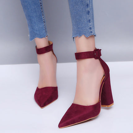 Closed Toe Heels for Women Pointy Toe Chunky Block Pumps Shoes