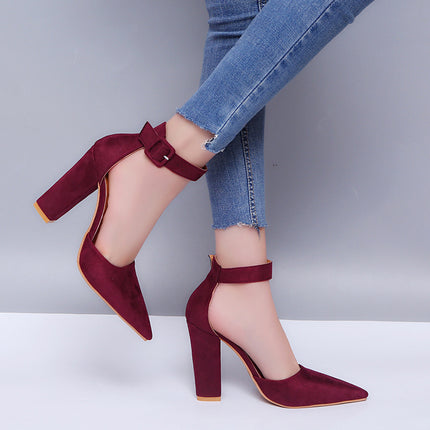 Closed Toe Heels for Women Pointy Toe Chunky Block Pumps Shoes