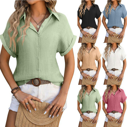 Women Button Down Shirts Short Sleeve Loose Blouses V Neck Casual Tops