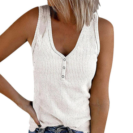 Women Tank Tops Summer Casual Ribbed Sleeveless Basic Cami Top Slim Button Down Blouses