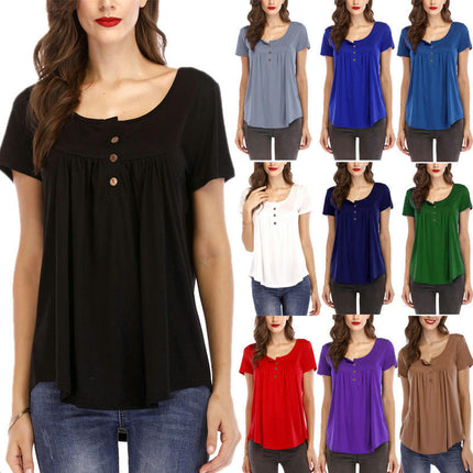 Women's Summer Casual Short Sleeve Tunic Tops Ruffle Button Loose Blouse T-Shirts