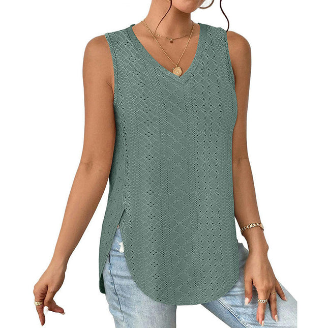 Women's Tank Tops Eyelet Embroidery Summer Sleeveless Tops V Neck Casual Shirts