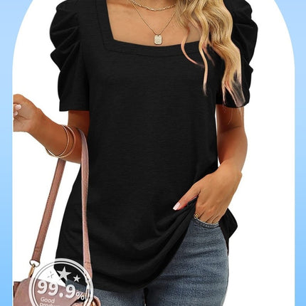 Women's Summer Tops Short Sleeve Square Neck T Shirts Dressy Casual Tunic