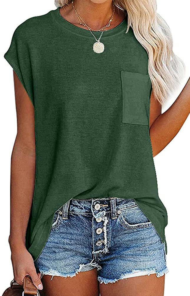 Women's Short Sleeve Tunic Tops Crew Neck Tops Casual Loose Summer T-Shirts