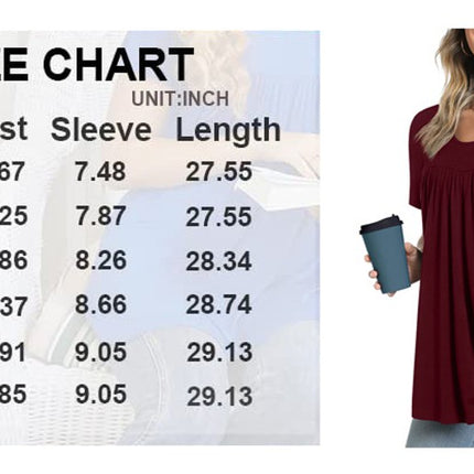 Women's Summer Short Sleeve Tunic Tops Pleated Crew Neck Shirts Casual Loose T-Shirts