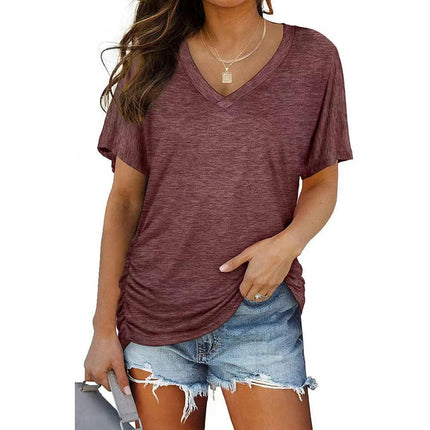 Women's Casual V-Neck T-Shirts Loose Short Sleeve Tops Tunic Blouses