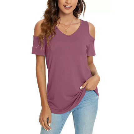 Women's Summer Cold Shoulder Tops Short Sleeve T Shirts Pullover Casual Blouses