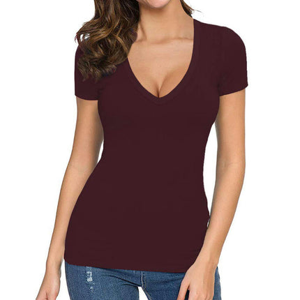 Short Sleeve Tops for Women V Neck T Shirts Fitted Shirts Tight Basic Tee