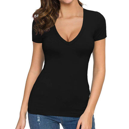 Short Sleeve Tops for Women V Neck T Shirts Fitted Shirts Tight Basic Tee