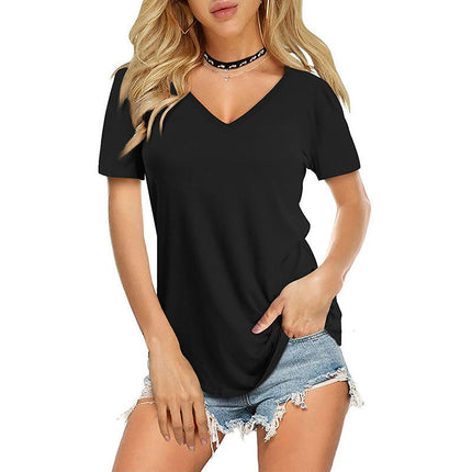 Women's V Neck Short Sleeve Shirts Tunic Basic Tops Tee