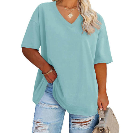 Women's Casual Tops Short Sleeve V Neck T Shirts Loose Tunic Top