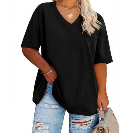 Women's Casual Tops Short Sleeve V Neck T Shirts Loose Tunic Top