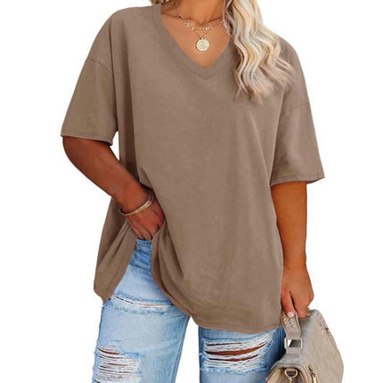 Women's Casual Tops Short Sleeve V Neck T Shirts Loose Tunic Top