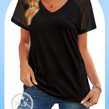 Women's Loose V-Neck T-Shirts Casual Short Sleeve Tops Tunic Blouses