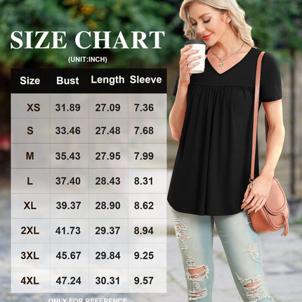 Women's Summer Casual Short Sleeve T-Shirts V Neck Pleated Flowy Tunic Tops