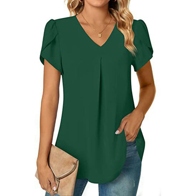 Women's Casual V Neck Tops Short Sleeve Loose T Shirt Blouses