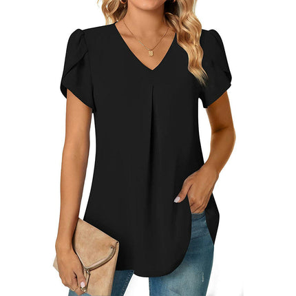 Women's Casual V Neck Tops Short Sleeve Loose T Shirt Blouses