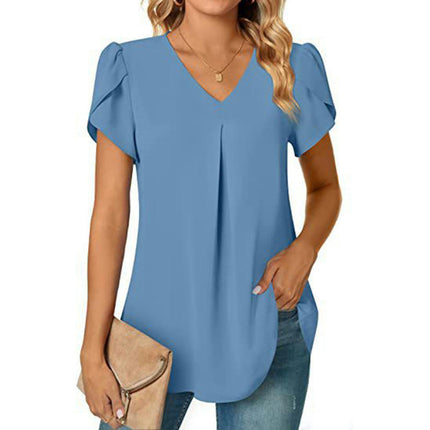 Women's Casual V Neck Tops Short Sleeve Loose T Shirt Blouses