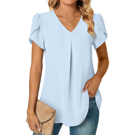 Women's Casual V Neck Tops Short Sleeve Loose T Shirt Blouses