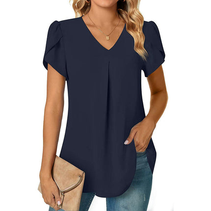 Women's Casual V Neck Tops Short Sleeve Loose T Shirt Blouses