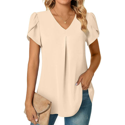 Women's Casual V Neck Tops Short Sleeve Loose T Shirt Blouses